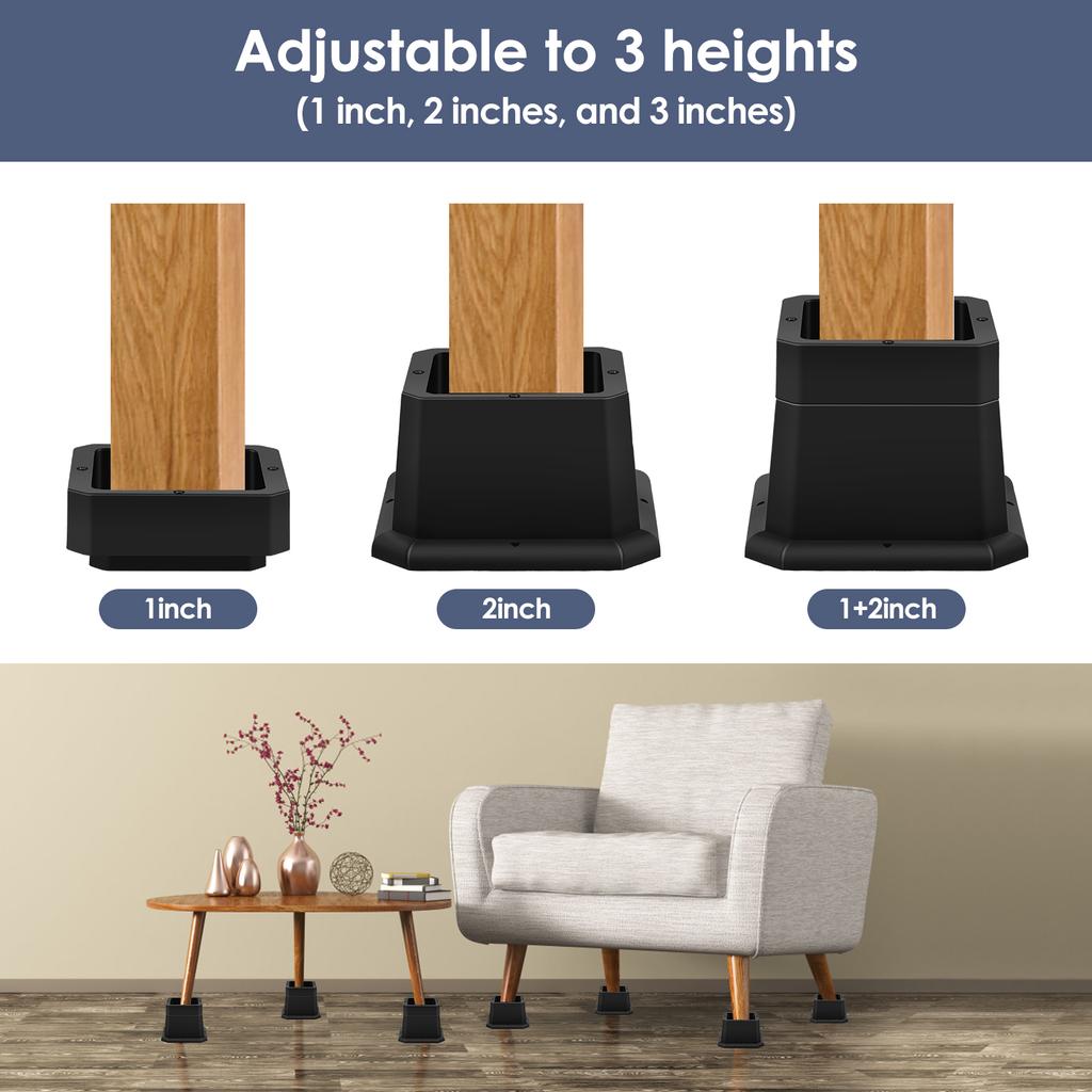 4Pcs Chair Feet Riser Furniture  Heightening Foot Pad Anti Slip Bed Sofa Chair Table Feet New Wear Resistant Steel Support Riser