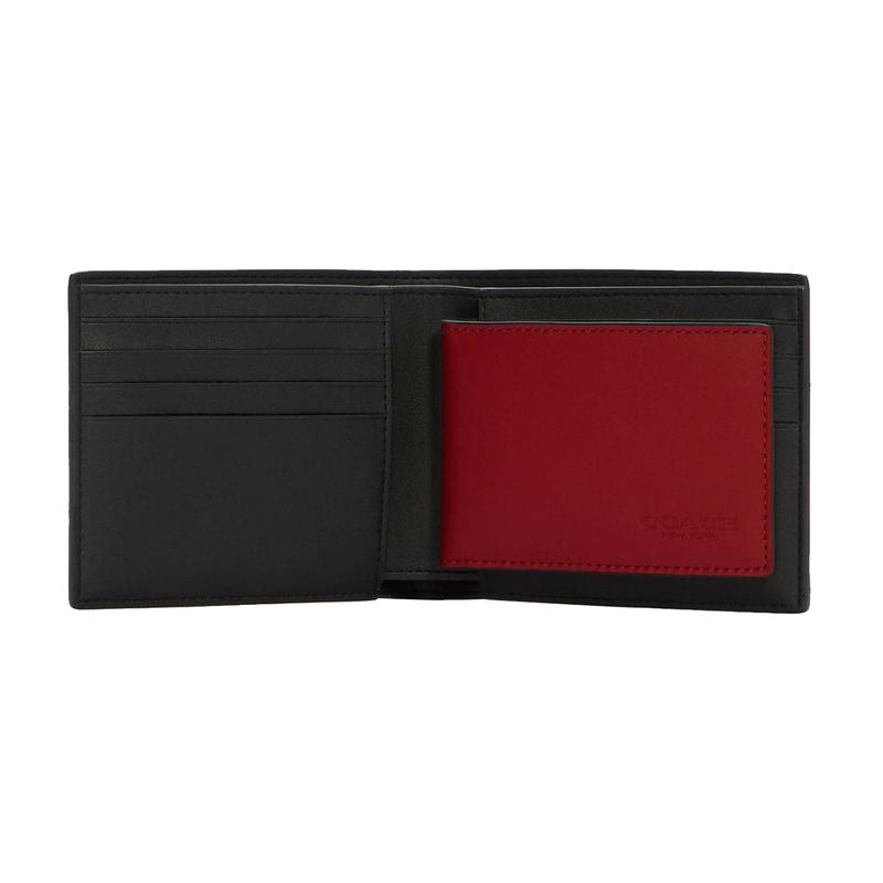 Coach 3 IN 1 Wallet 11 Classic Presbyopia Folding Short Style with Keychain Gift Box Cowhide Card Holder Wallet Men's Brown/Red