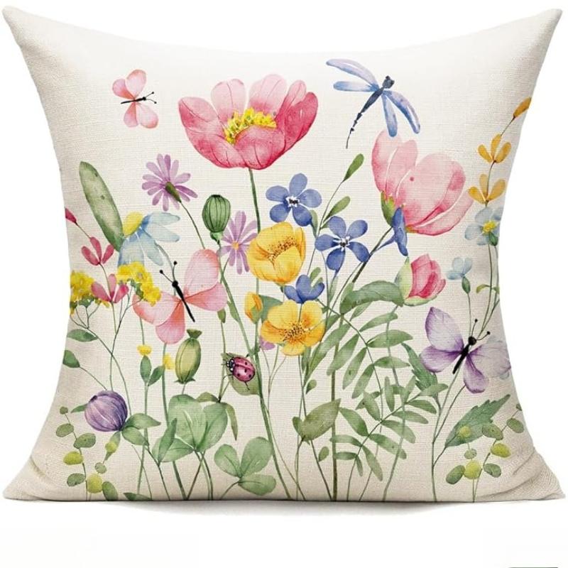 Throw Pillow Covers Spring Summer Garden Flowers Farmhouse Patio Decorative Cushion Covers Home Decor Couch For Sofa Livingroom