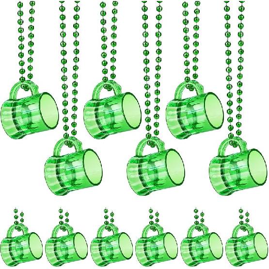 ZZYFGH Ожерелье с бусинами на День Святого Патрика со стопками, 12 шт. Ожерелье-цепочка со стопками на День Святого Патрика, Веселое зеленое ожерелье со стопками для Св. Патрика 12 - Green