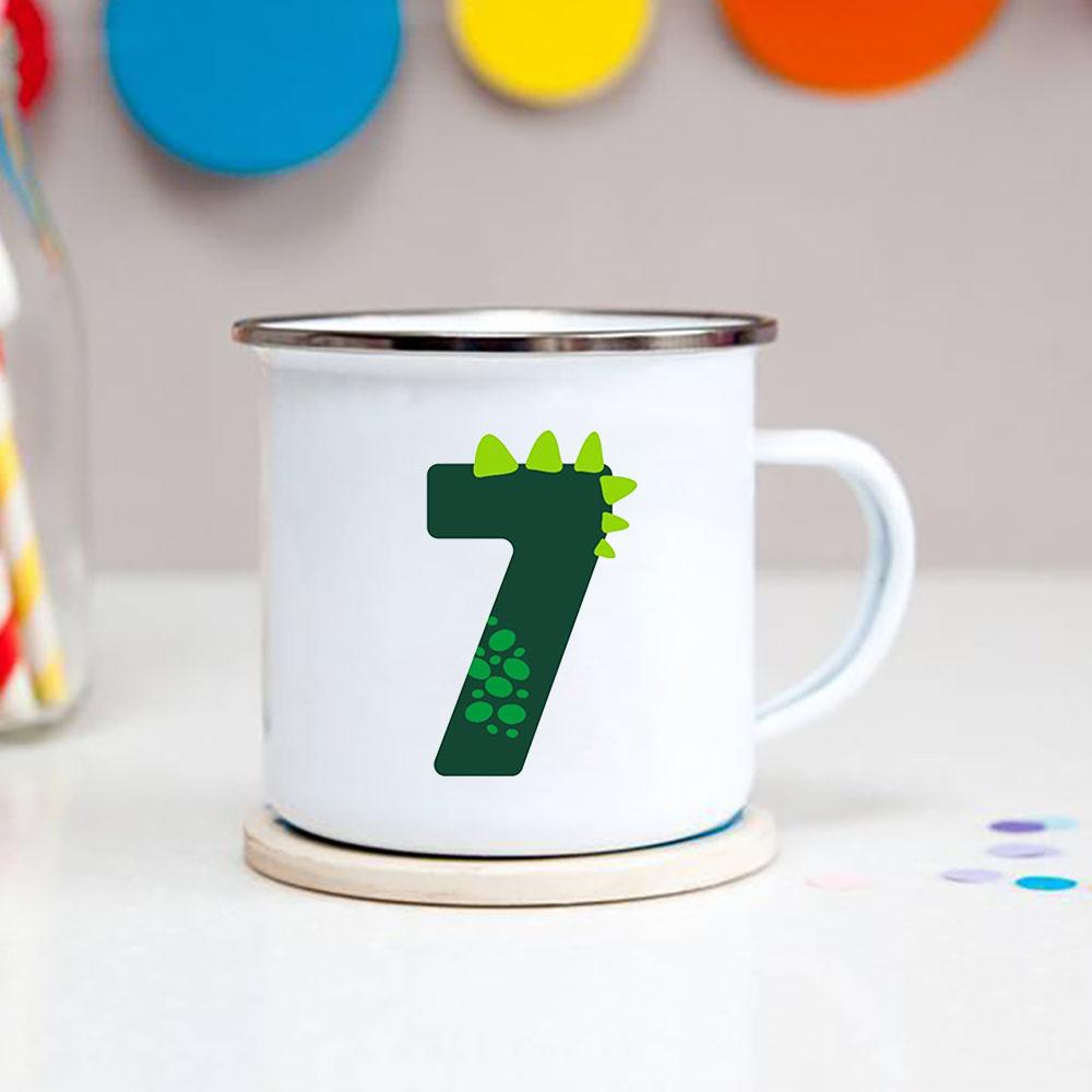 Number 1-9 Boys Dinosaur Enamel Mugs Creative Cartoon Animal Kids Dessert Juice Cola Cups Kindergarten Baby Child Birthday Gifts