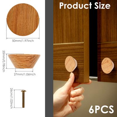 6 Pcs Round Wooden Cabinet Knobs with Screws Easy To Install Single Hole Furniture Handles Hardware for Wardrobe Dresser Closet