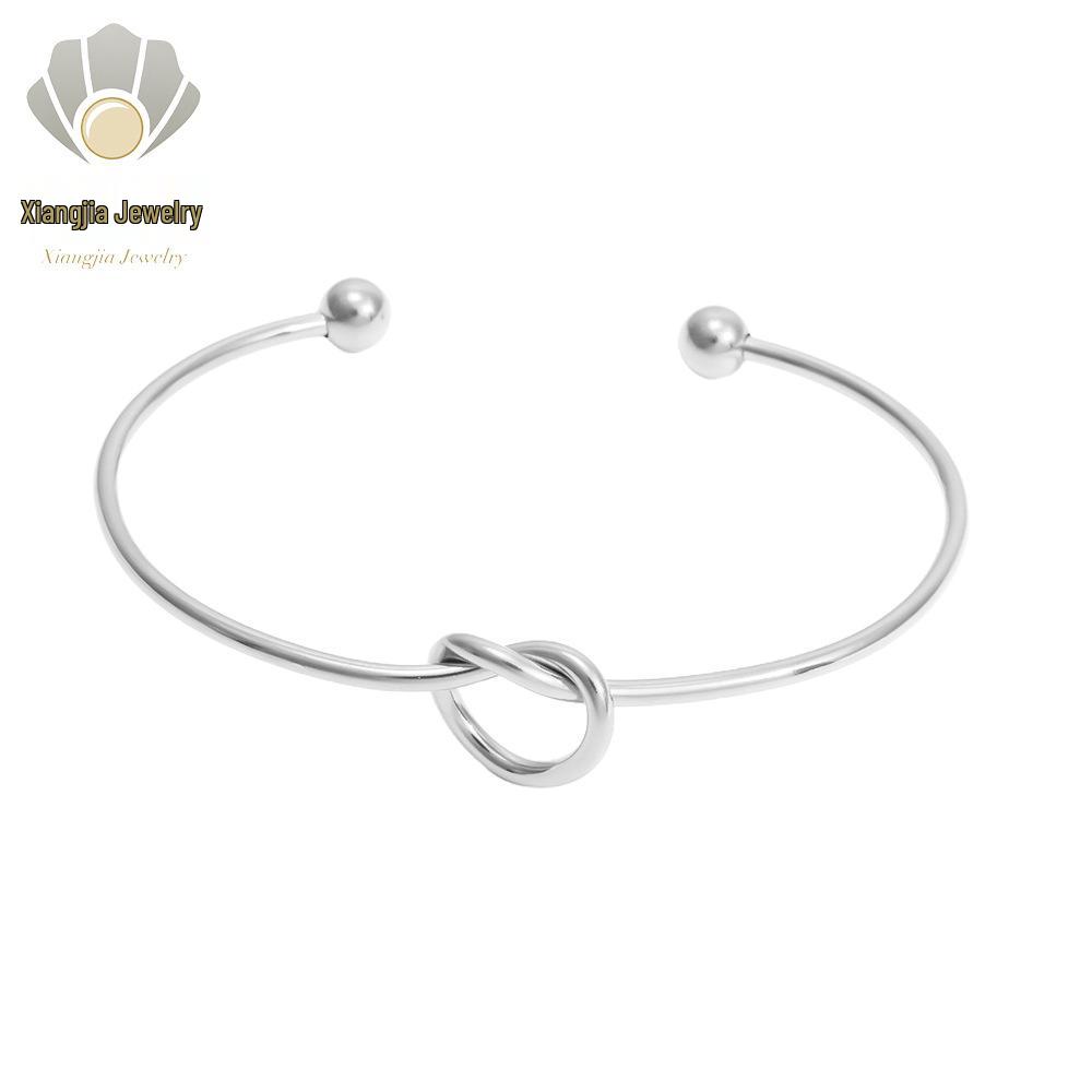 Cross-Border Love Knot Titanium Bangle - Versatile Peach Heart Open Bracelet, Vacuum-Plated Stainless Steel Jewelry