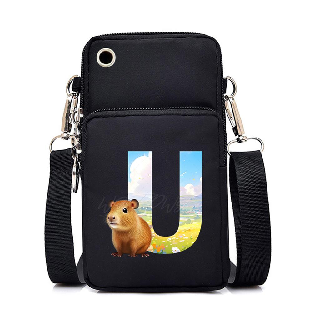 Letter Print Black Messenger Bag Casual Portable Mobile Phone Bag