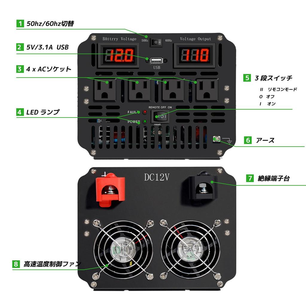 LVYUAN Sine Wave DC12V To AC100V 50Hz To 60Hz Perfect for Car Solar Power and Emergency Power Outage Free Replacement and Lifetime Repair Includes