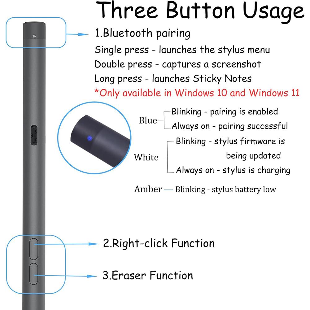 PN7522W Rechargeable Active Pen Laptop Pen 4096 Level Pressure Sensitivity Stylus Pen Palm Rejection for Dell XPS 13 9315 2-in-1
