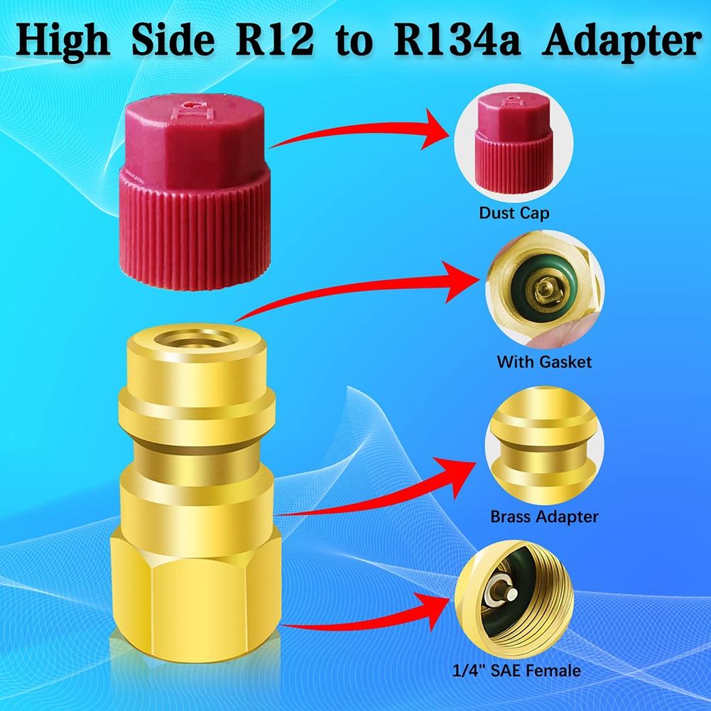 Kit R12 a R134A 2 Pezzi Tappo Blu/Rosso Raccordo Valvola di Riempimento