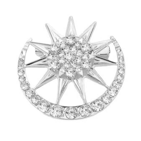Zinc Alloy Brooch Pin, Moon Star Shape Lapel Badge with Rhinestones Inlaid, Decorative Collar Pin for Sweaters Collars Hats Bags Coats Scarves