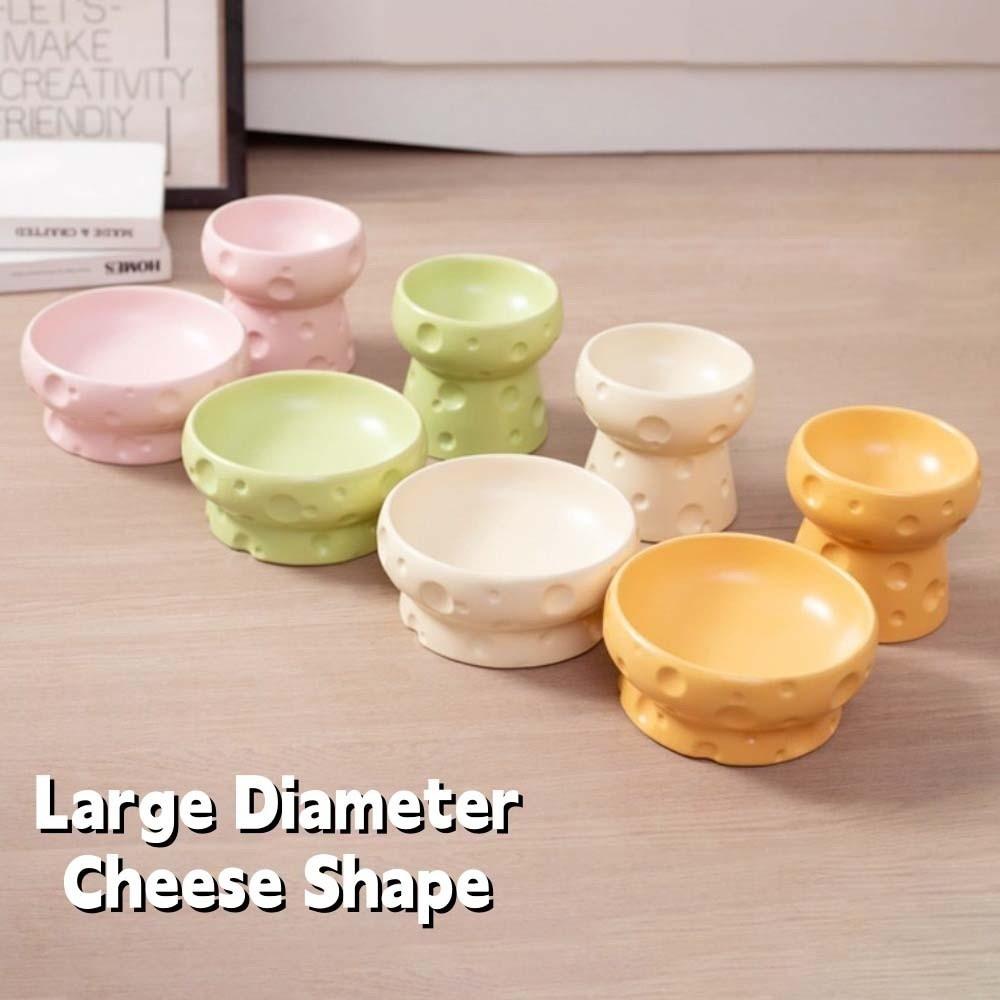 Large Diameter Elevated Cat Bowl Anti-knock Anti-spill Neck Protection Bowl Cheese Shape Ceramic Pet Food Bowl