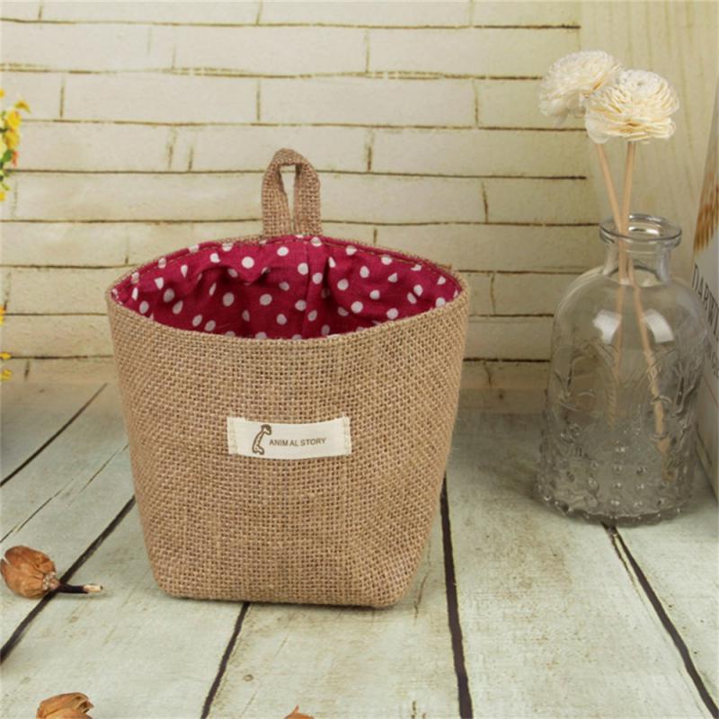 Sundries Organizer Big Round Mouth Feel Comfortable Cotton Linen Blue Bags Cotton And Linen Storage Bag Hanging Design 50g