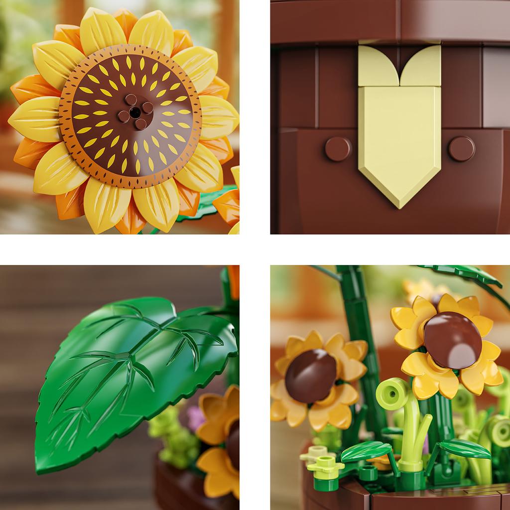 Non-Toxic 291Pcs Sunflower Potted Plant Building Block Flower Model Puzzle Toys Sets New Year Christmas Birthday Gifts