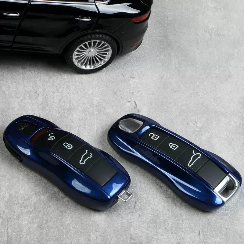 Car Key Case Gentian Blue Remote Control Fob Protective Shell For Porsche Macan Panamera Taycan Cayman Cayenne 911 718 Boxster