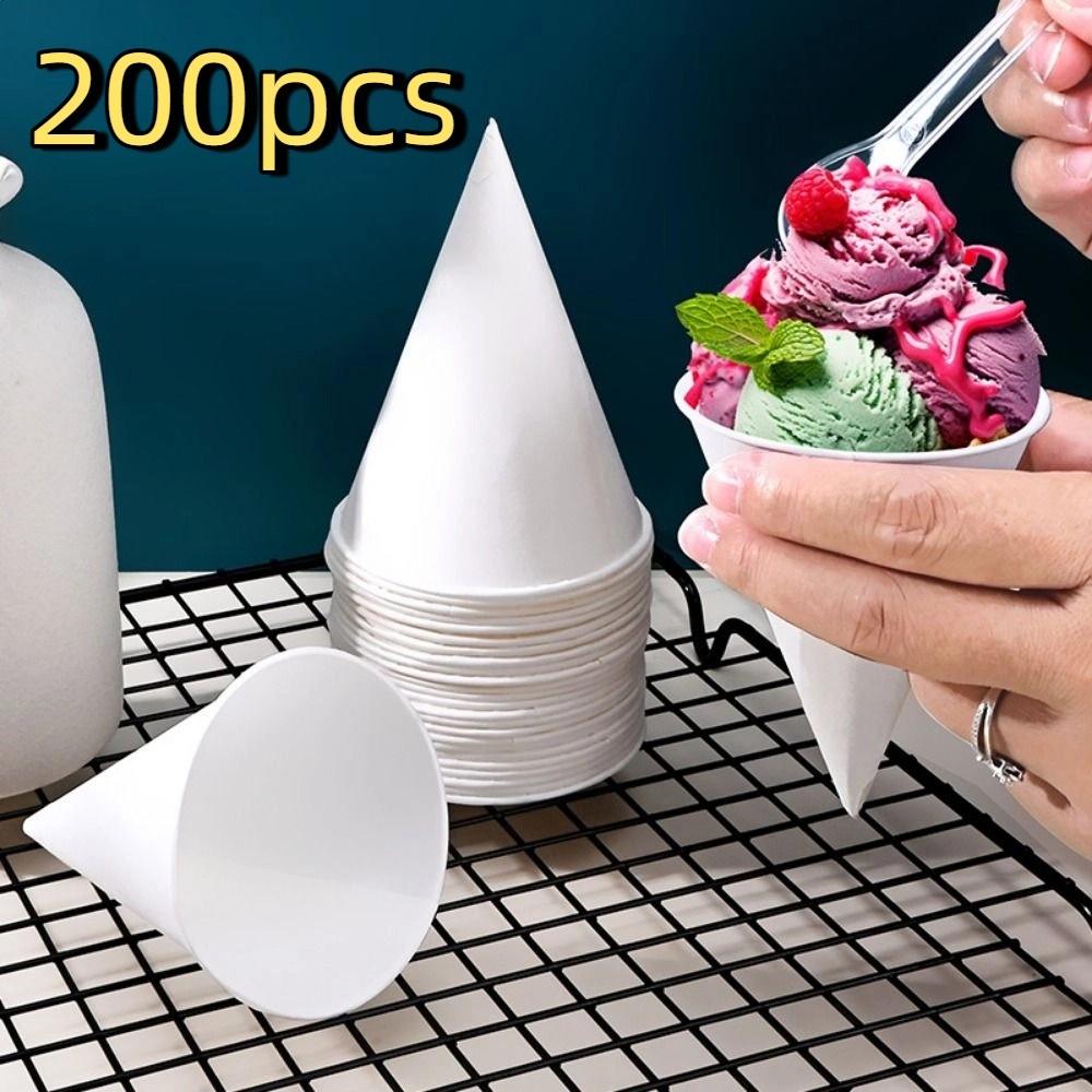 200pcs Leakproof White Paper Cone Cups 3.7/4.5 OZ Shaved Ice Cups Practical Ice Cream Cup  Water