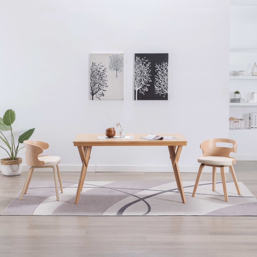 Dining Chairs 2 Pcs Cream Bentwood and Faux Leather