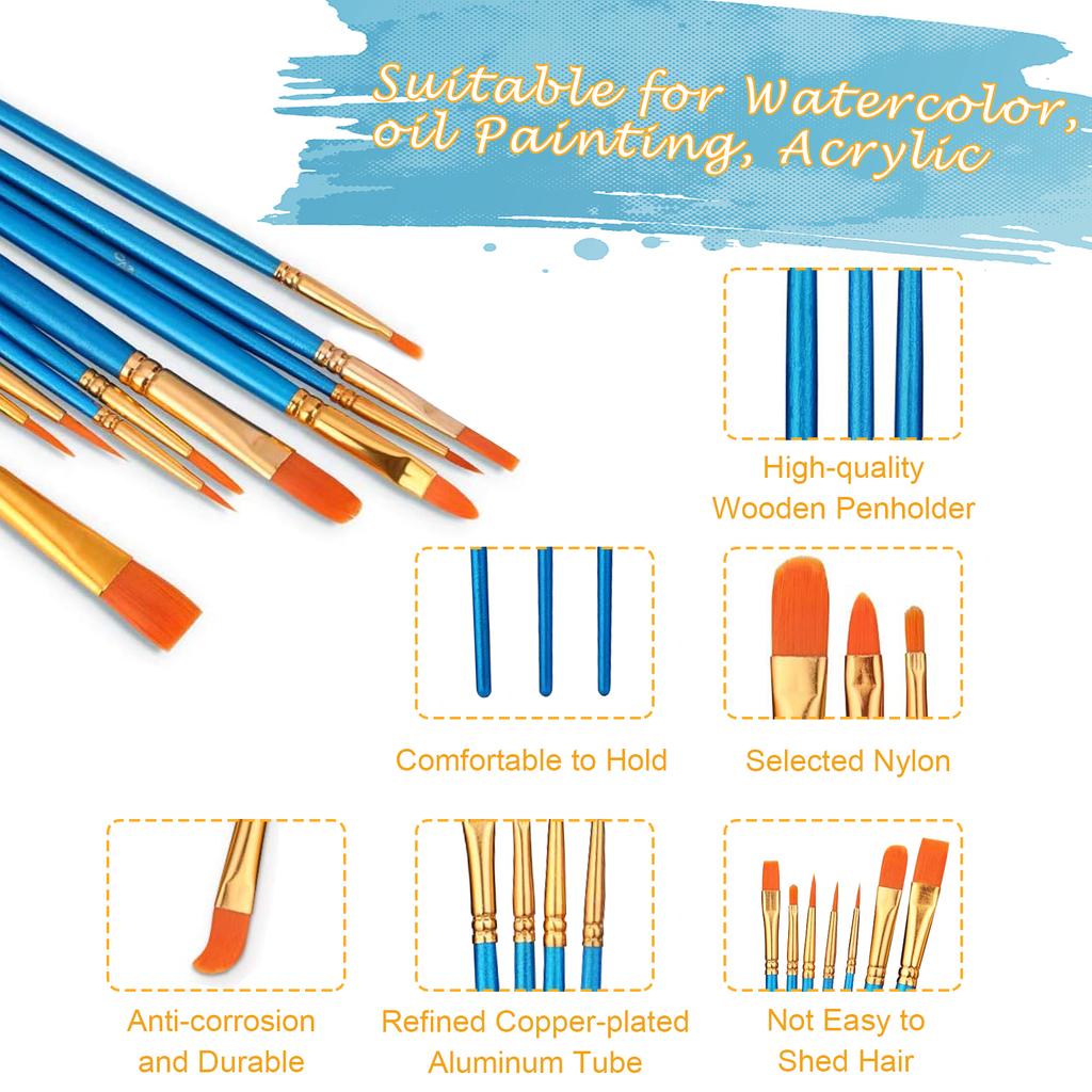 10X Aquarellmalpinsel Set Acrylmalerei Nylonhaar Kunstfarbe D NE