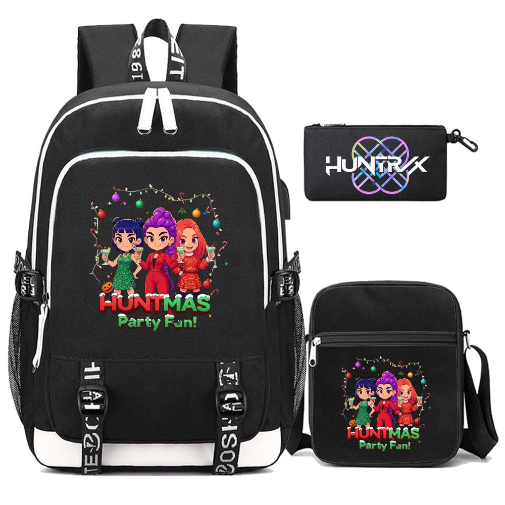 3Pcs/set Anime Kpop Demon Hunters Printed Backpack with Shoulder Bag Pencil Case for Teenager Girl Boy Bookbag Large Capacity Waterproof Travel Bag