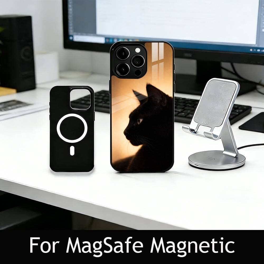 Black cat Phone Case For iPhone17,16,15,14,13,12,11 Plus,Pro Magnetic with Magsafe Wireless Charging