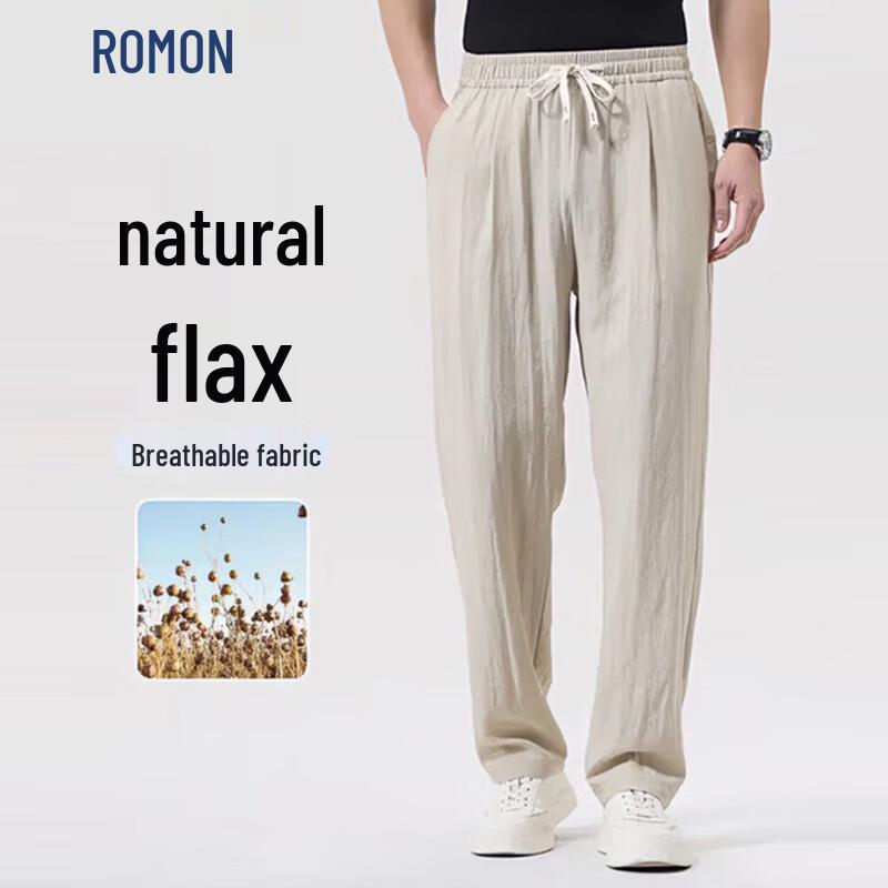 ROMON Men s Lyocell Tencel Linen Blend Loose Straight Casual Pants 2XL