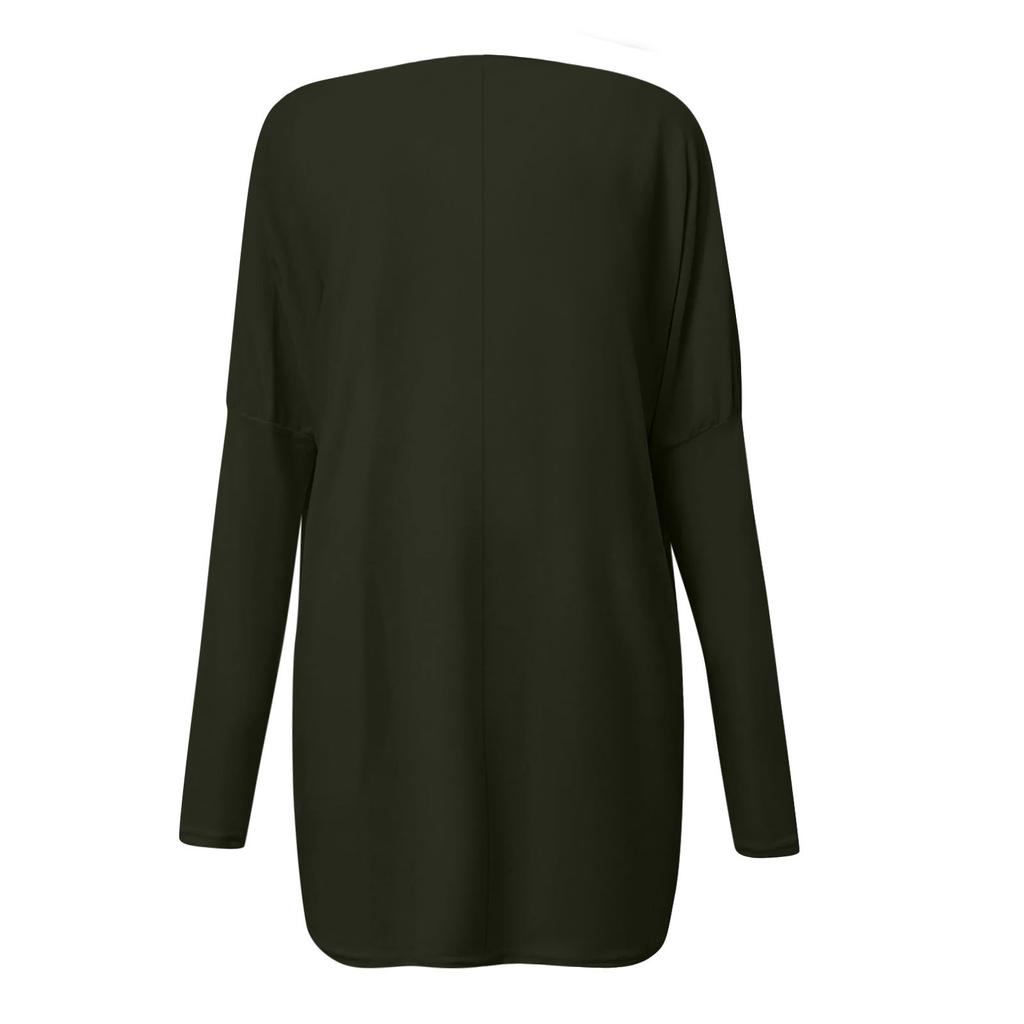 Women's Casual Fashion Color Long Sleeve O-Neck Pullover Medium Length Top