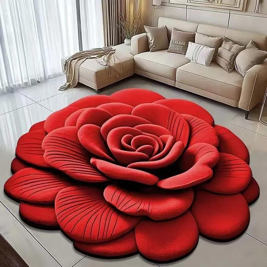 WTEMPO Printed 3D Flower Shaped Home Non-slip Carpets Solid Color Round Bathroom Water-absorbing Floor Mats Dirt-resistant Quick-drying Floor Mats