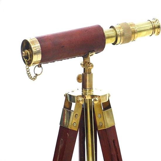 Solid Brass Floor Standing Telescope with Wooden Tripod Stand - Gifts -