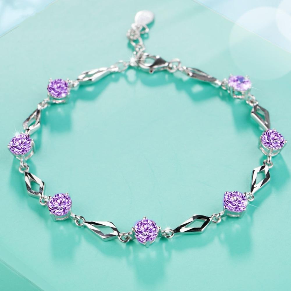 925 Silver Plated Diamond Cut Rhombus Bracelet for Women Elegant Fashion Jewelry Gift