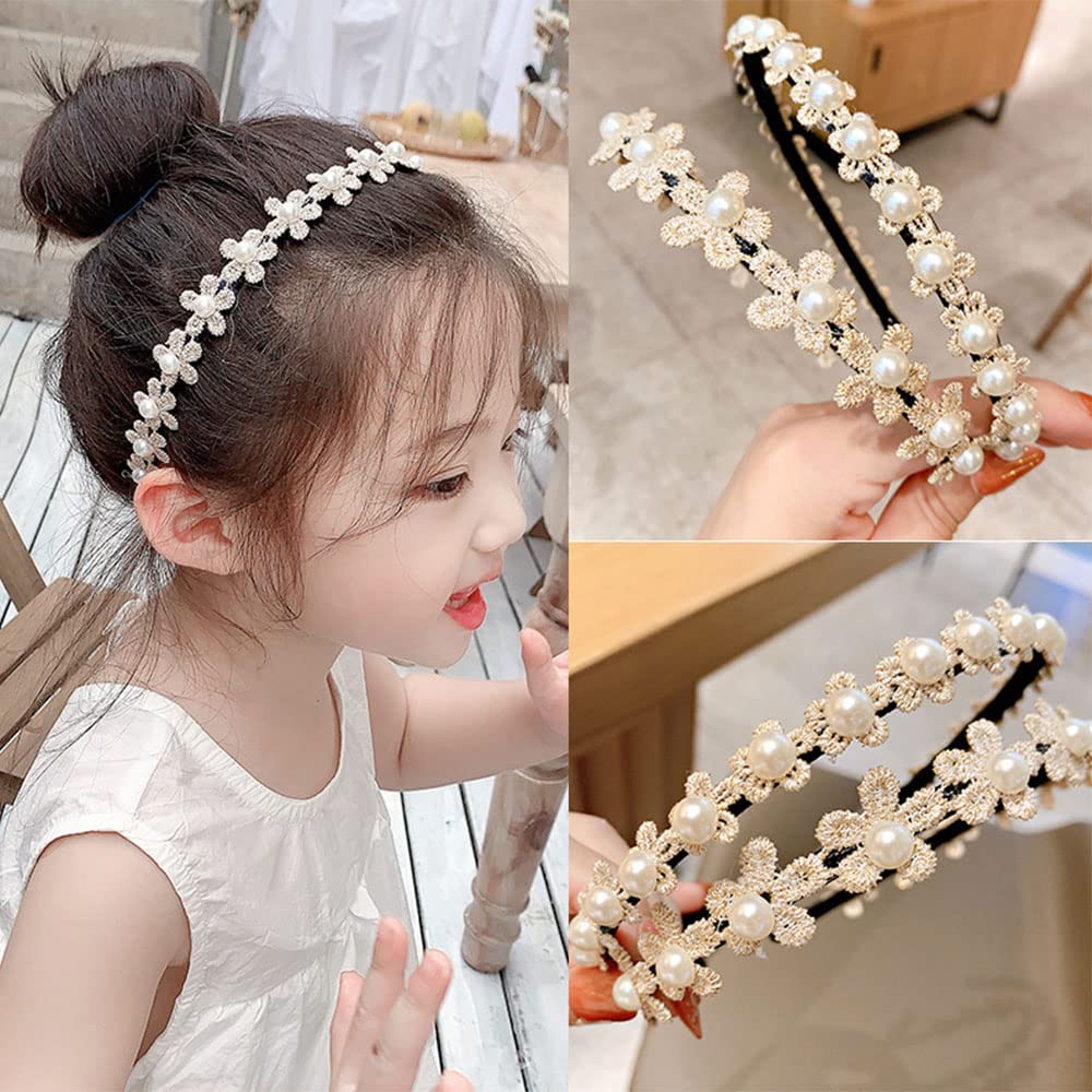 MOMI Flower Ribbon Headband for Kids, Pearl Hair Ornament for Photo Shoots, Graduations, Entrance Ceremonies, and Commemorative Photos (Set of 2)