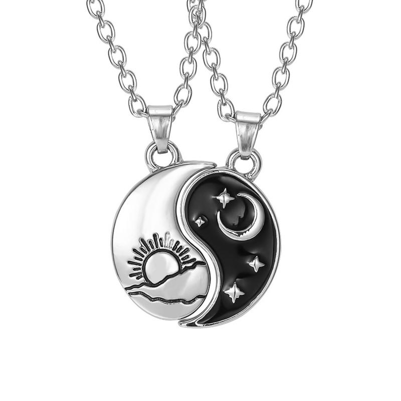 

2 Pieces Yin Yang Pendant Necklace for Men Women Tai for Chi Stitching Necklace for Sun Moon Couples Matching Necklaces