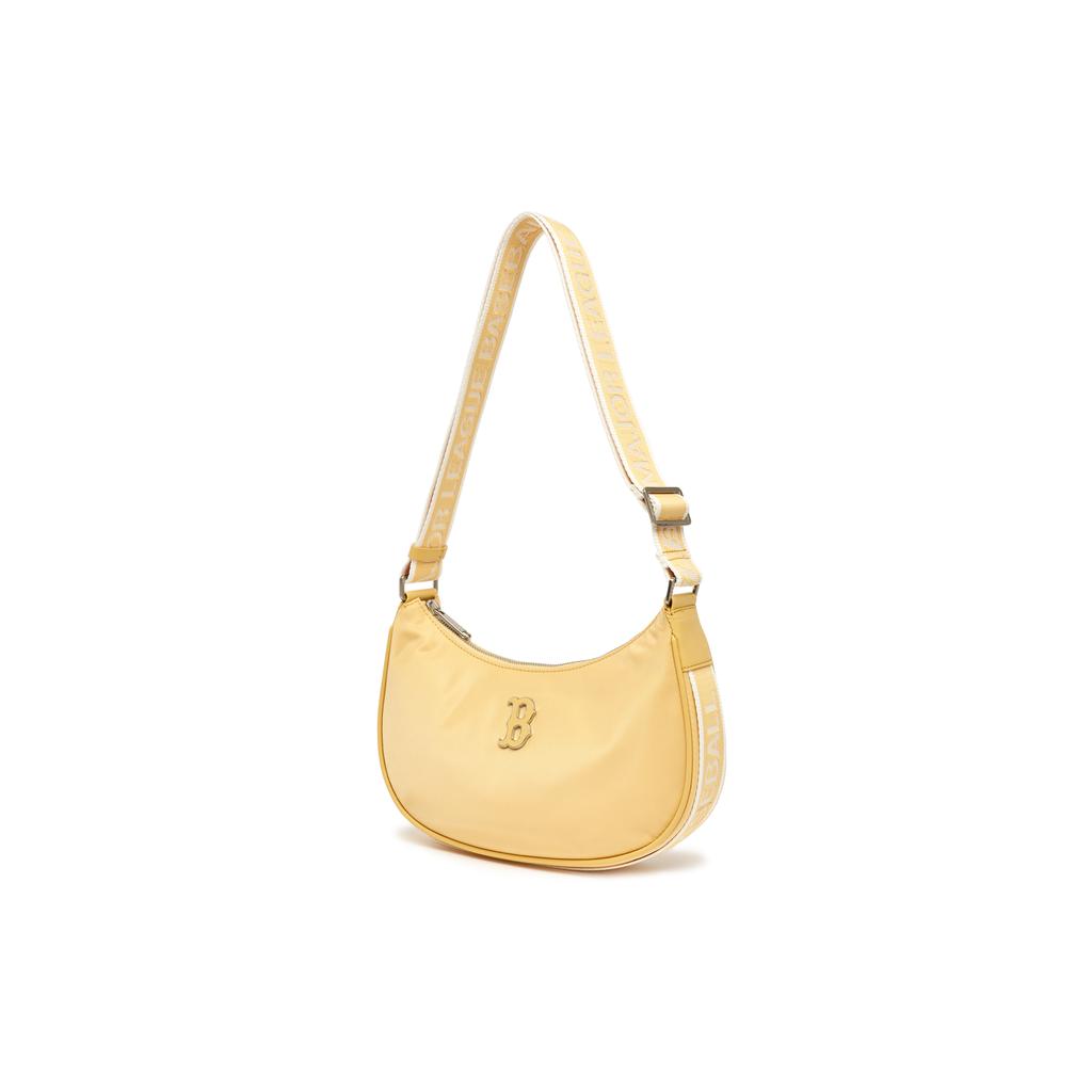 New MLB Artificial Leather With Nylon Hobo Underarm Bag, Shoulder Bag Women's Lemon Bright Yellow 3ABQS033N-43NBD