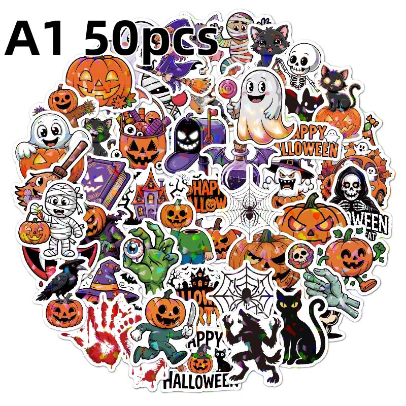 50/100Pcs Kawaii Halloween Ghost Skull Pumpkin Stickers Notebook Guitar Skateboard Waterproof Cute Decorative Sticker Toy