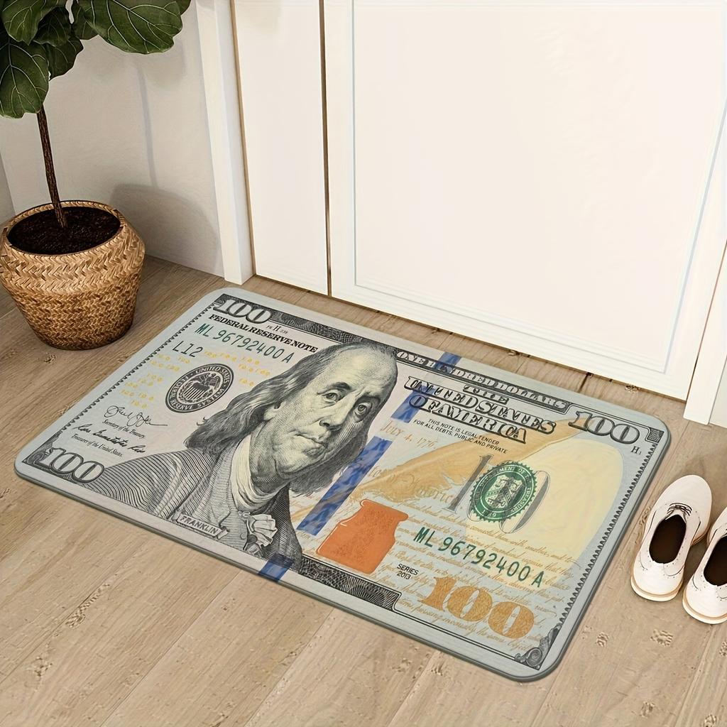Tappeto Decorativo Creativo con Motivo Banconota da 100 Dollari per Camera da Letto, Cucina, Lavanderia, Corridoio, Decorazione di Halloween, Natale, Pasqua, Giorno del Ringraziamento