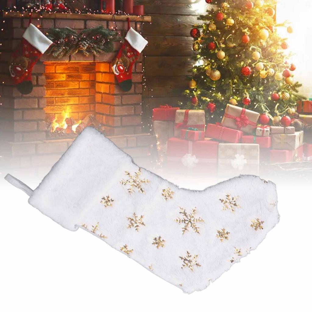 Large Xmas Stocking Embroidered Snowflake Sequin Socks Ornament Stocking Decoration for Family Holid