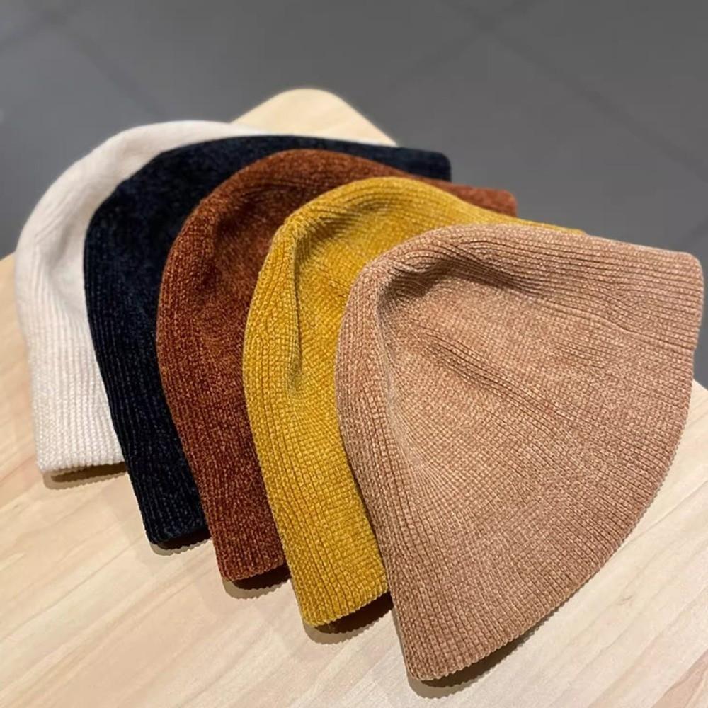 British Style Women Panama Cap Chenille Bucket Hat Sweet Knitted Fisherman Hat  Ladies