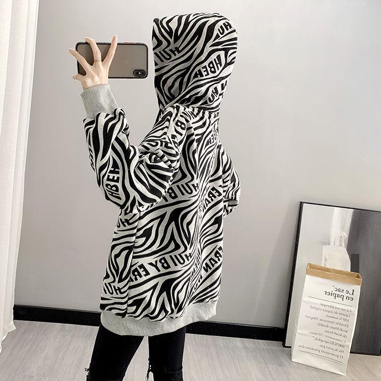 Women's Hoodies Fashion Style Sports Outer Wear  Zebra Pattern Print Sweatshirts
