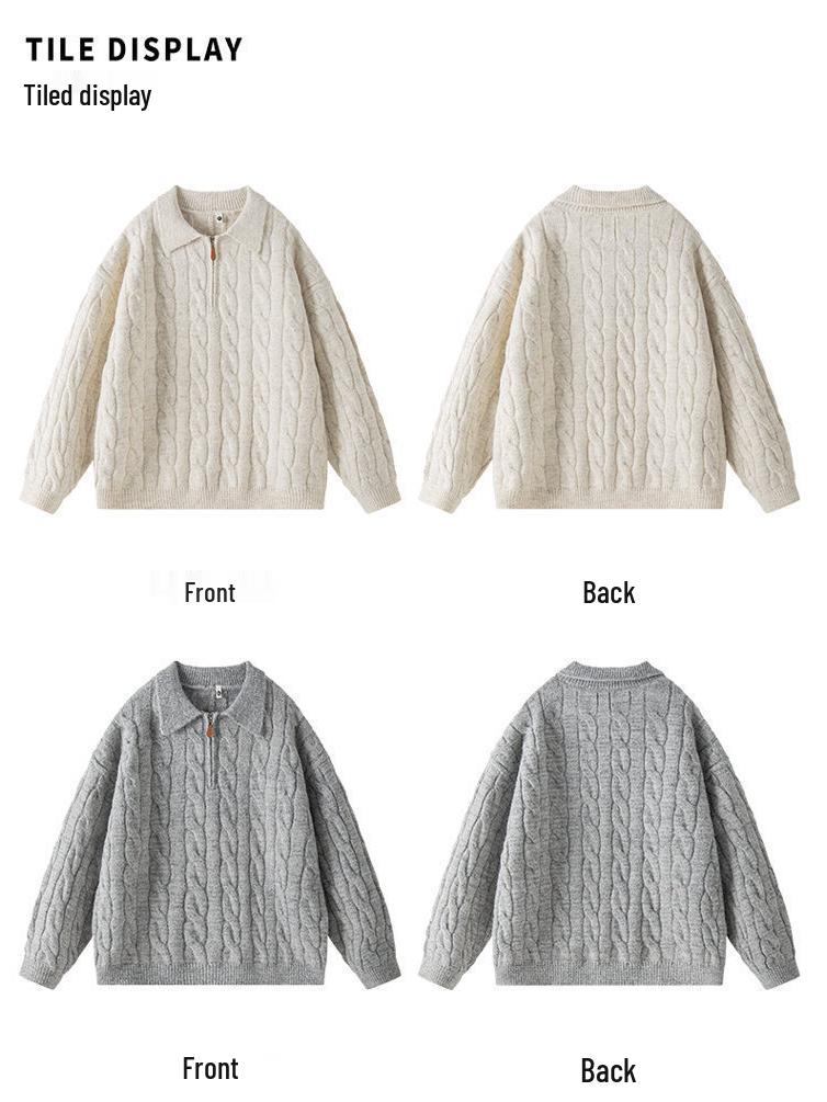 Men's Versatile Trendy 2025 Half-Zip Loose Knit Pullover Sweater