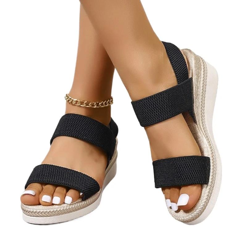 Pantofi de damă la modă 2024 Vânzare fierbinte Sandale de damă mărime plus Sandale casual solide de înaltă calitate Femei Noi Sandale pană cu vârf decupat Zapatos