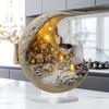Yousheng Snow House Moon Acrylic Ornament 2D Flat Half Moon Table Sign with Base Home Office Desktop Decoration Ornament