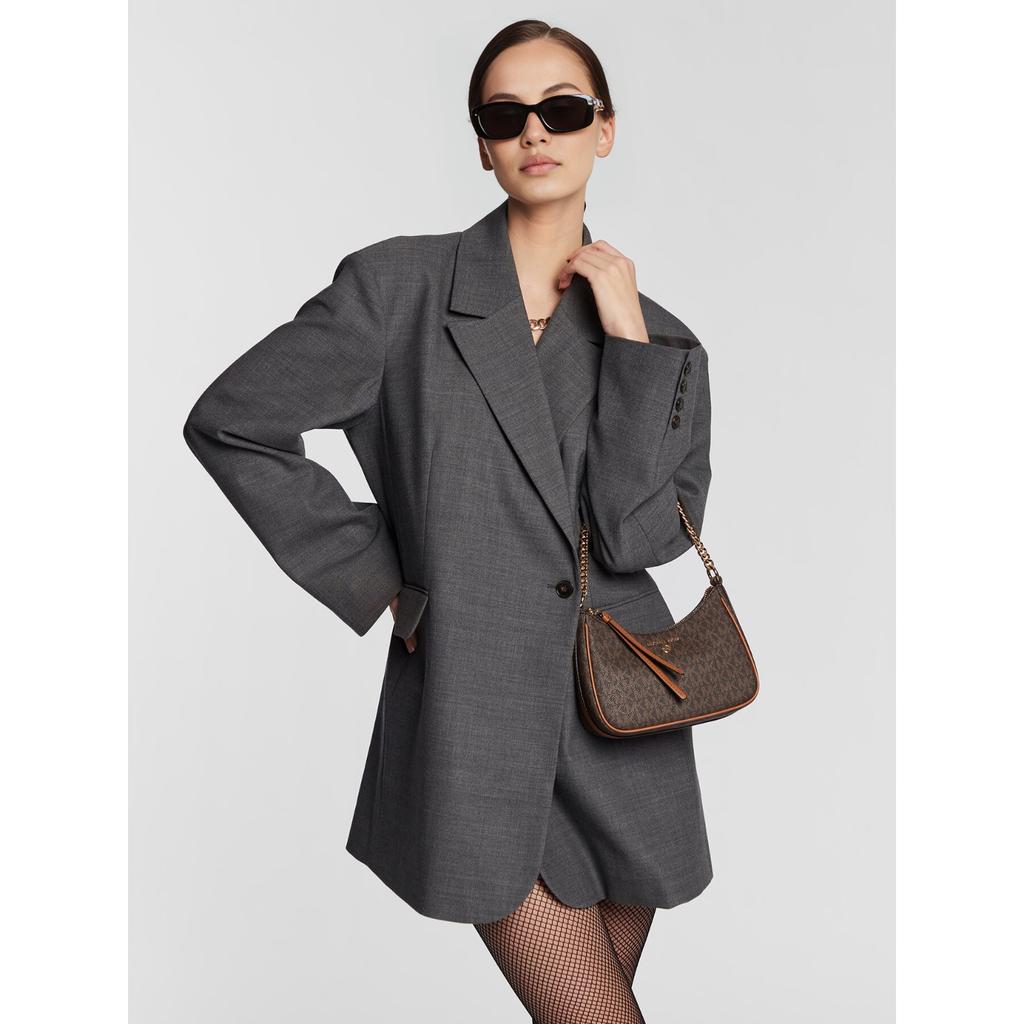 Michael Kors MK Jet Set Charm Monogram Kovový řetěz Plátěná taška přes rameno Dámská taška přes rameno Tmavě hnědá 32H1GT9C1B-BRN-ACORN