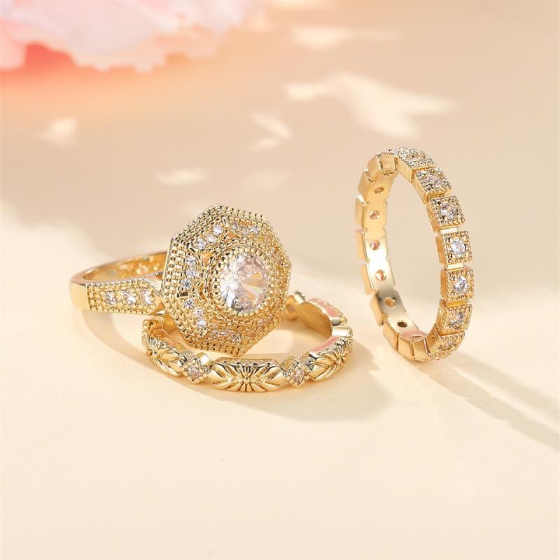 Wish full circle zircon geometric three-piece ring simple niche unique ring