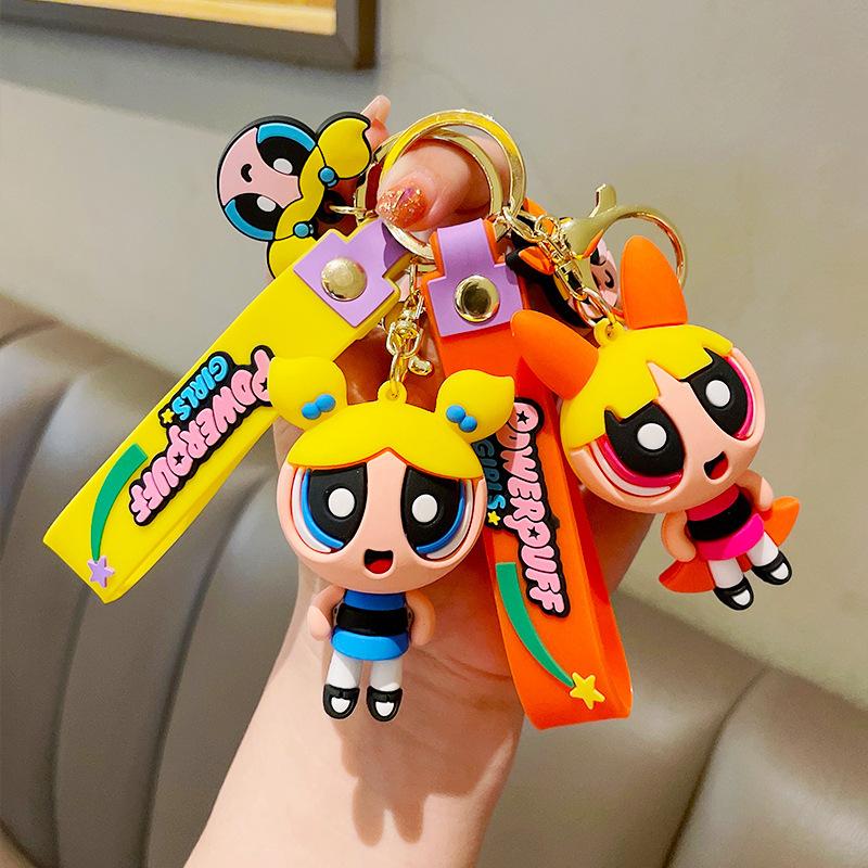 Top-Grade Super Superior-Grade Cute! High-Standard Powerpuff First-Class Girls Premium-Quality Cartoon High-Standard Keychains First-Class Blossom
