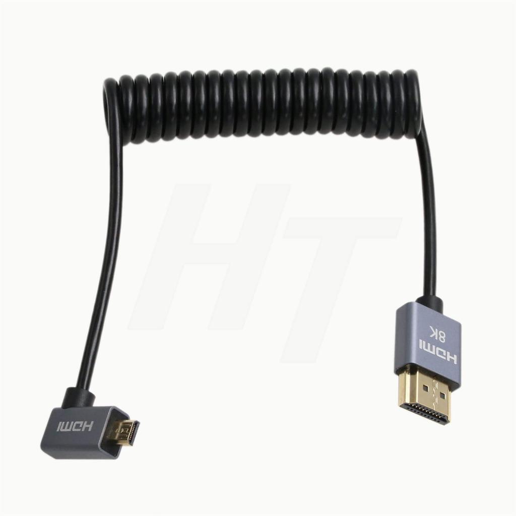 HangTon Micro HDMI 4K 8K 60Hz Right Angle Coiled HDMI Cable for Type A To D HDMI for Sony A7III Canon R5 R6 GH4 S5 Z50 and ATOMOS Ninja V Portkeys