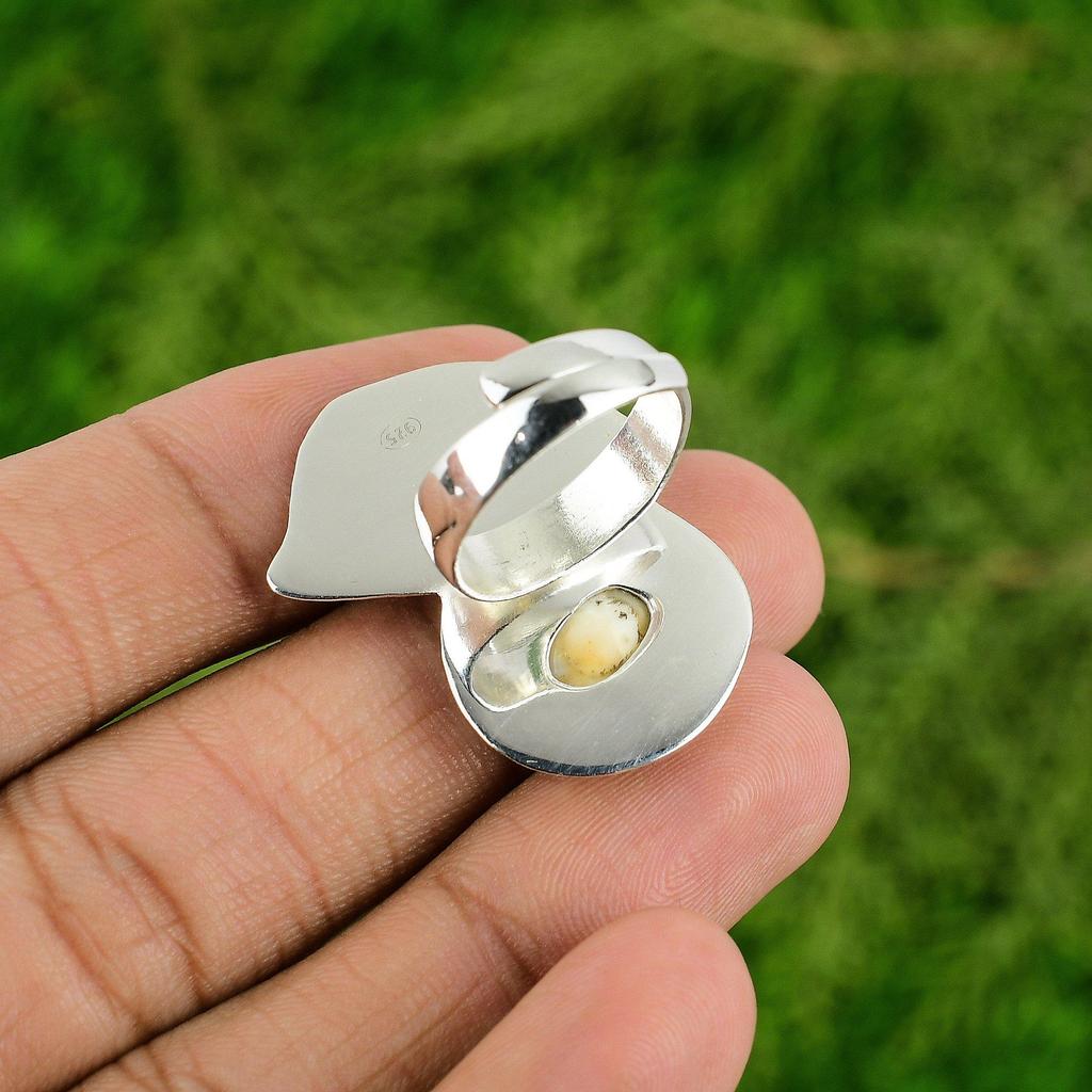 925 Sterling Silver Oval Shiva Eye Shell Gemstone Boho Promise Wedding Wife Ring