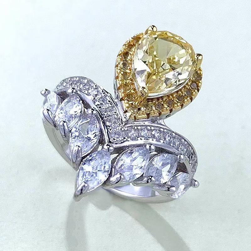 Xiancan Jewelry S925 Silver High Carbon Diamond Teardrop Crown Ring (2023 Light Luxury Design)