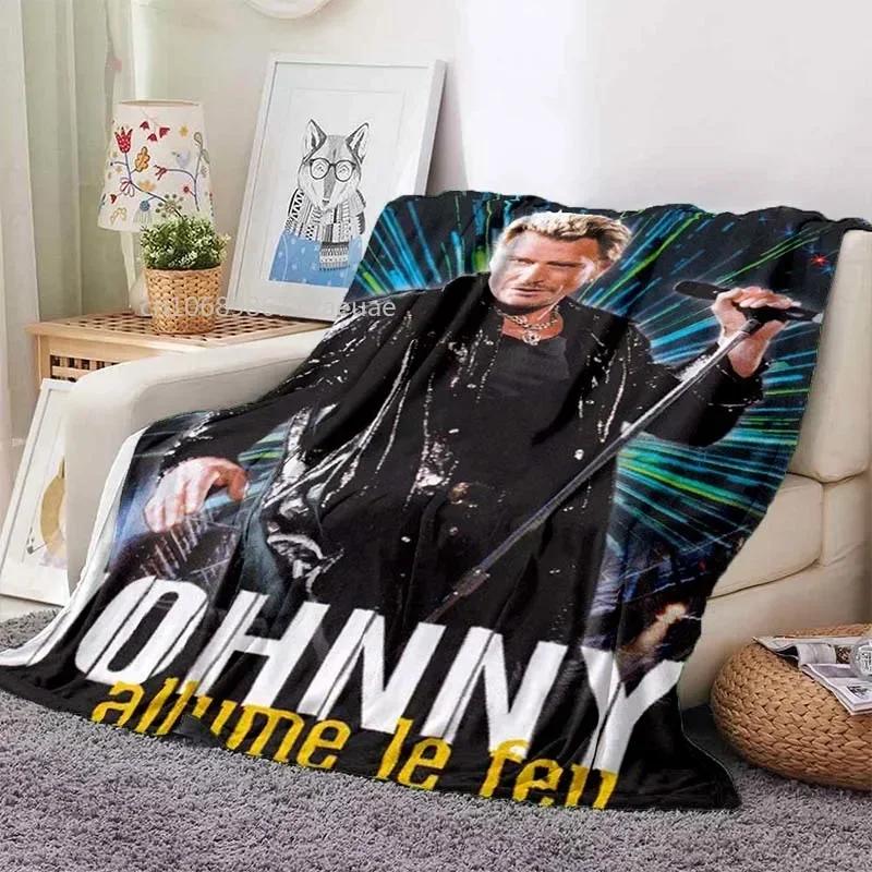 Rock Star Johnny Hallyday Flannel Blanket Rock'n Roll Soft Cover Lightweight Warm Plush Bed Sofa Chair Blanket