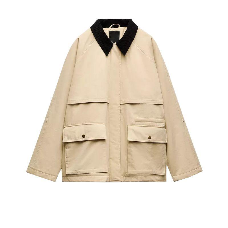 Fall and Winter New Loose Single-Breasted Corduroy Collar Quilted Long Sleeves Cotton Jacket Outwear 4749736