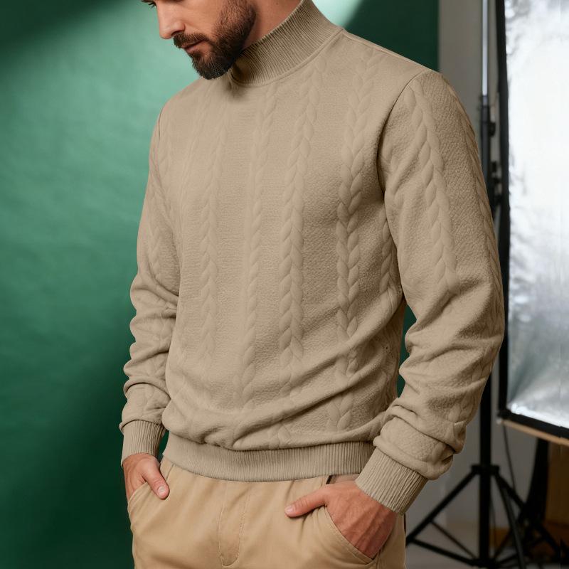 Men Turtleneck Sweatshirt Cable Textured Solid Color Long Sleeve Casual Pullover Top S легкие хаки
