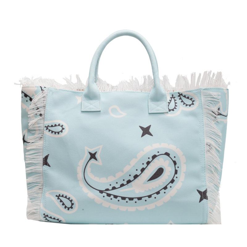 2025 New Bag Fashion Beach Large Capacity Shoulder Bag Handmade Fringed Denim Printed Tote Bag