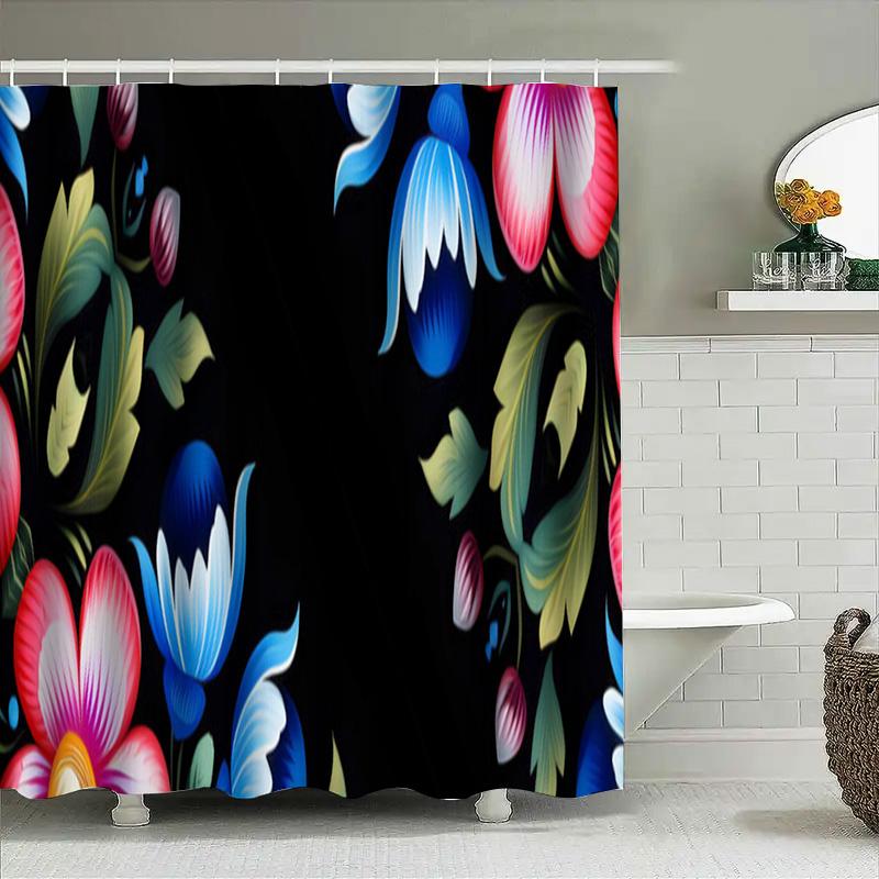 Colorful Floral Shower Curtain Printed Polyester Fabric Bath Decor Waterproof Bathroom Accessories Blue Pink Red White Yellow Gr