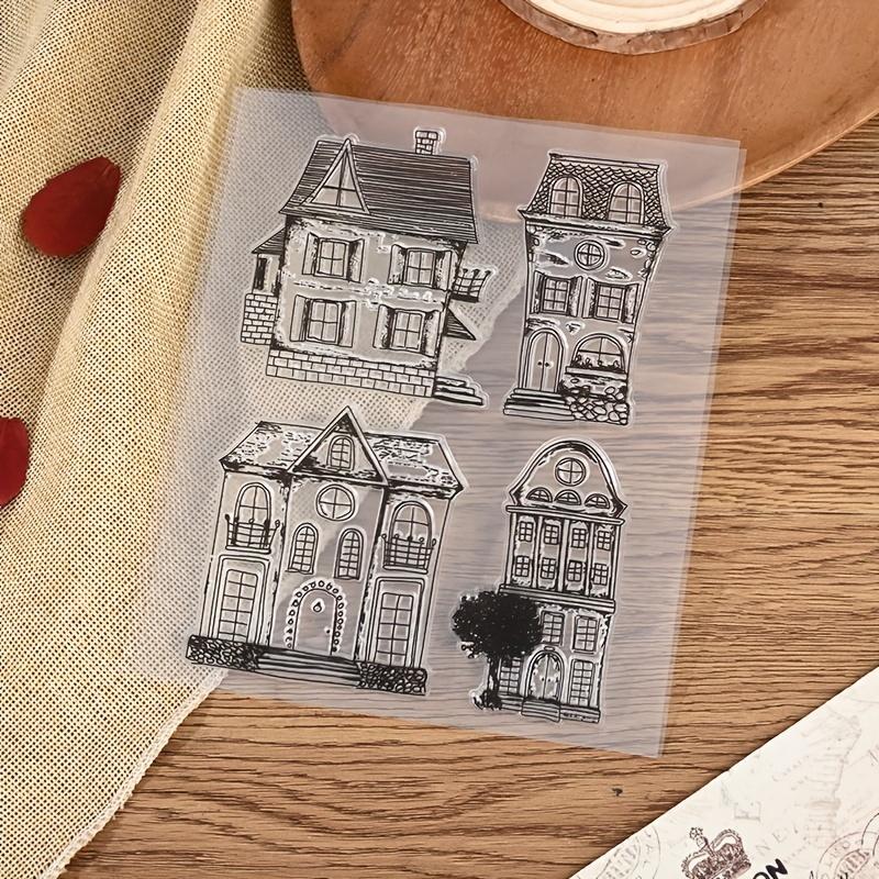 

1 шт. Прозрачная резиновая печать смешанного цвета, Тема зданий в стиле ретро, Прямоугольная форма для DIY скрапбукинга, Изготовления открыток