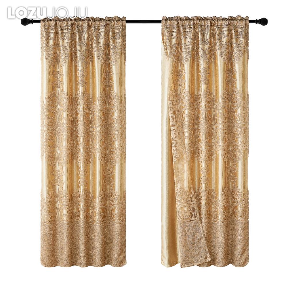 

1 шт. LOZUJOJU европейские роскошные затемненные золотые однотонные затемненные и жаккардовые прозрачные двухслойные шторы для спальни, гостиной, домашнего декора W100cm x L260cm золотой